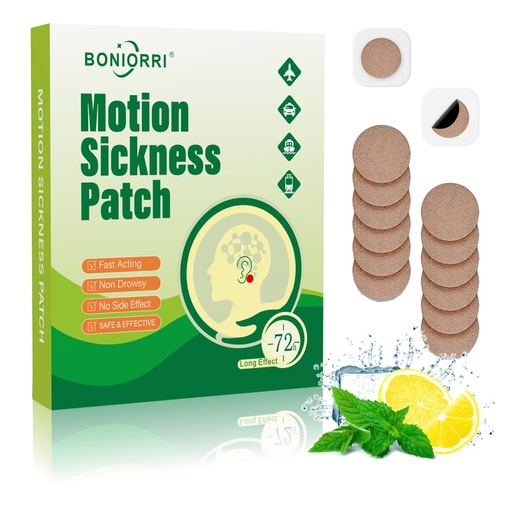 [BRSROYYDBUGWYALD] Motion Sickness Patches - Sea Sickness Patches for Cruise, Seasickness Patch Non Drowsy Behind Ear for Car, Sea, Air Sickness, Travel Essentials for Adults and Kids. 12 Count