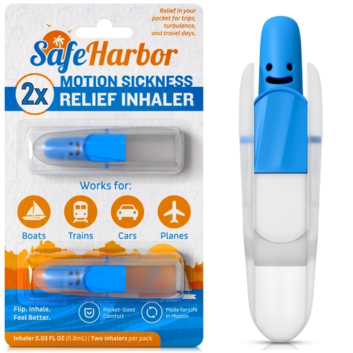 [BRSREADQOF5GECI6] SafeHarbor Motion Sickness Relief Inhaler, 2-Pack | Natural, Non-Drowsy Nausea Stick for Travel (Car, Plane, Boat, Cruise) | Peppermint Essential Oil Nasal Aromatherapy Inhaler