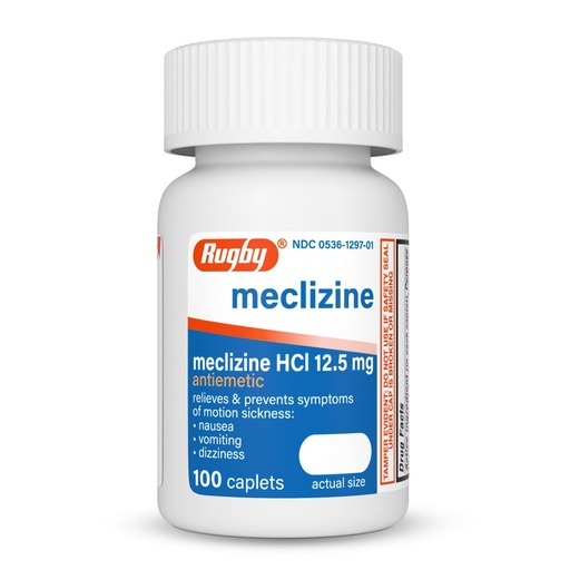 [BRSWIATZOAHWKFLY] Rugby Meclizine 12.5mg Caplets - Antiemetic Motion Sickness Symptom Relief - 100 Count (1 Pack)