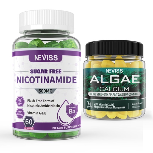 [BRSRAYY3OZ5REFL3] NEVISS Nicotinamide 500mg Gummies + Marine Algae Calcium Gummies Bundle