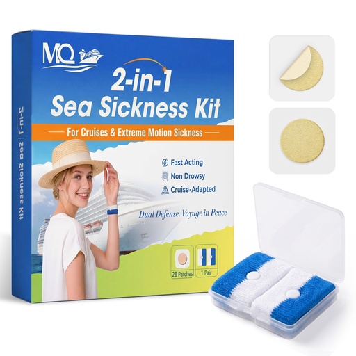 [BRSREAQEAB4BEHLJ] MQ 28ct Sea Sickness Patches & 1Pair Bracelets, Motion Sickness Wristbands for Cruise & Flight, Travel Essentials Non-Drowsy, Effective, Long-Lasting