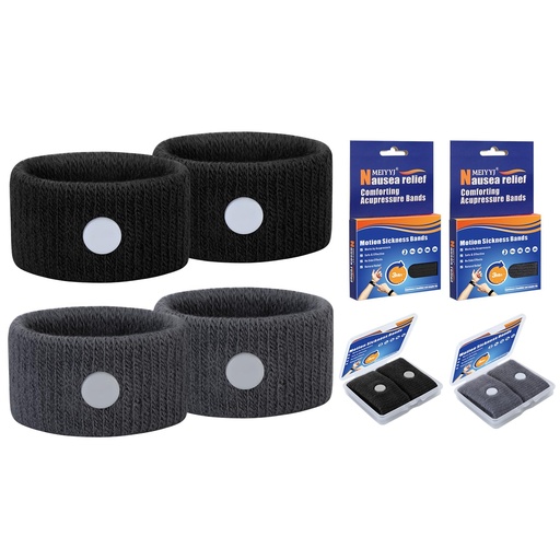 [BRSRY2QLAEBQY2Q3] Motion Sickness Bracelets Acupressure Relief for Motion Sickness Sea Sickness Wristbands for Adults & Kids,Morning Sickness Relief for Pregnant Women Ideal for Car Sea Air Travel-Black/Gray