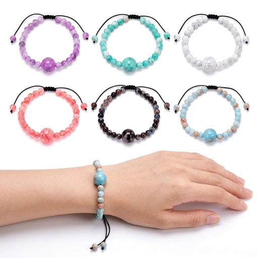 [BRSROZTQDEFQGAIV] Mipcase 6 Pcs Motion Sickness Bracelets for Morning, Car, Sea, Sickness | Anti Nausea Beaded Bracelets, Acupressure Wristband, Glass Bead Wrist Chain, for Women Daily Wear Travel and Outfit Matching
