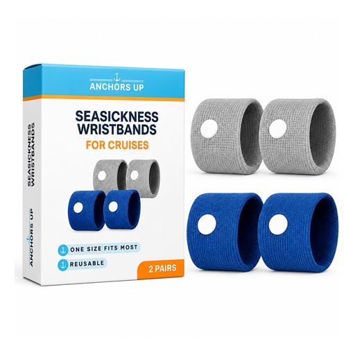 [BRSRE2YPBEIGGYLG] Cruise Seasickness Wristbands (2 Pairs) – Anti-Nausea Wristbands for Travel (Ship, Ferry, Car) – Natural Relief for Adults & Kids – Reusable Motion and Sea Sickness Bracelets – Cruise Essentials