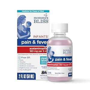 [BRSROCT3CQMQ2GT5] Mommy's Bliss Infants' Pain and Fever Reducer, Baby Acetaminophen, Dye Free, Delicious Mixed Berry Flavor, Ages 2+, 2 Fluid Ounces