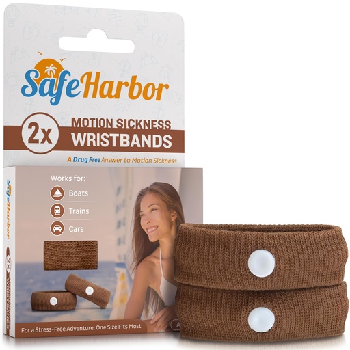 [BRSRGFI5BAIGK2TV] SafeHarbor Skin-Tone Motion Sickness Wristbands (One Pair) | Acupressure Anti Nausea Wristbands for Cruise & Travel | Natural Sea Sickness and Morning Sickness Relief (Amber)