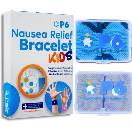 [BRSREAL2PMFWOEY4] P6 Motion Sickness Bands for Kids Children’s Wristbands for Anti Nausea Sea Cruise Travel Car Sickness All-Natural Non Drowsy Relief Acupressure Treatment (2 Pack Blue, Grey)