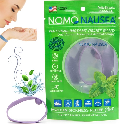[BRSW2FIZOUBQME3B] NOMO Nausea Relief Wristband for Pregnancy | Motion Sea Sickness Band with Peppermint Aromatherapy and Acupressure | 30-Second Nausea Relief Band | Petite to Small | Purple| Pack of 2