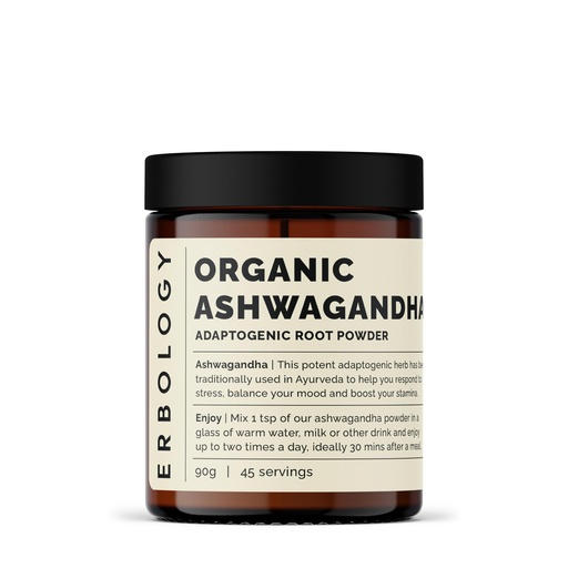 [BRSWYCYDOV6QKAL2] Erbology Organic Ashwagandha Powder 3.2 oz - 45 Servings - Rich in Withanolides - Sustainably Sourced Straight from Farm in India - Small Batch - Vegan - GMO-Free