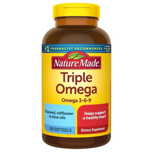 [BRSRAAALB5YAGADP] Nature Made Triple Omega (Omega 3-6 -9) 180 SOFTGELS + BONUS2 Sugar Free White Peach Hydration Sticks