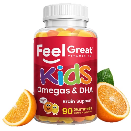 [BRSRGCT3DJ7RQFY7] Feel Great Vitamins Omega 3 for Kids | DHA Gummies for Kids with Plant-Based Omega 3 6 9 + Vitamin C | Supports Brain, Vision & Heart Health | Vegetarian, No Fishy Taste | 90 Gummies