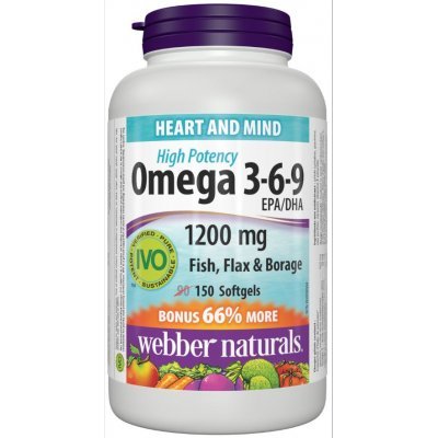 [BRSWKH32OB6GCYA5] Webber Naturals Omega 3-6-9 Flaxseed, Fish & Borage Oils 1200 mg, 150 softgels Bonus Size
