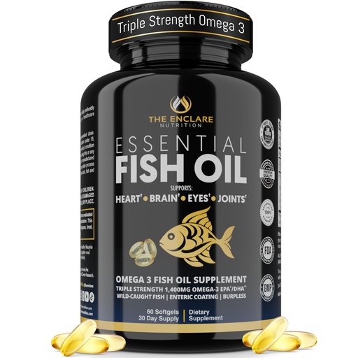 [BRSRGZYLARYGCHQ2] Fish Oil Supplement Omega 3 for Women & Men – Triple Strength 1,400mg Omega-3 EPA/DHA - Burpless Wild-Caught Omegas 3-6-9 for Heart, Brain, Eye & Joint Support – 60 Softgels
