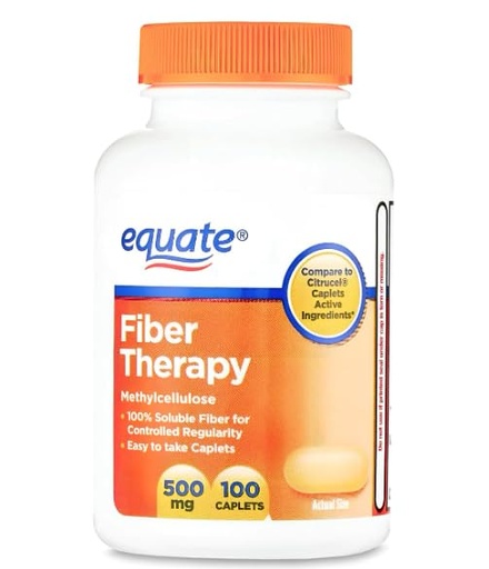 [BRSRYEL5PIHAGCAV] Equate Fiber Therapy Methylcellulose 500 mg Caplets | 100 Count | Soluble Fiber Supplement for Digestive Regularity | Gentle Non-Stimulant Laxative | Pack of 1
