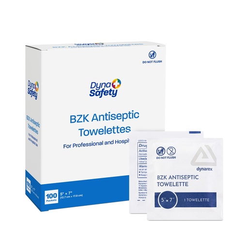 [BRSWIYQPO4NBUF32] Dynarex DynaSafety BZK Antiseptic Towelettes - Sterile, Alcohol and Fragrance Free, Gentle Cleansing, Safe on Minor Wounds - 5" x 7" - 100 per Box | Individually Wrapped, 5 x 7 in Wipes, Benzalkonium Chloride Formula, For Minor Cuts Scrapes Burns, 1080 Day Shelf Life