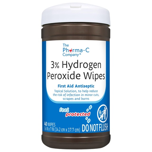 [BRSWIHI4OZ5RUELI] The Pharma-C Company - 3% Hydrogen Peroxide Wipes [40 wipes] | Skin-Safe First Aid Antiseptic Wipe. For Minor Cuts, Scrapes, and Burns. Moisture Lock Lid. No Sting, On-the-Go Wound Care.