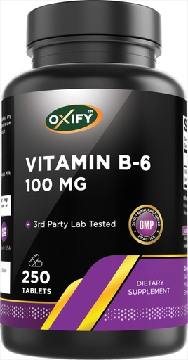 [BRSREAAOBYMAK2Q7] Oxify Vitamin B-6 100 mg, 250 Tablets | Gluten-Free, Non-GMO, Supplement Made in USA