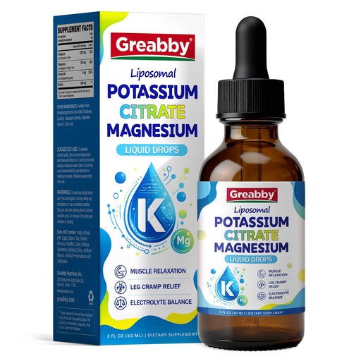 [BRSRGCD2OUIBGDYZ] Liposomal Liquid Potassium Magnesium 1000mg Drops, 2 Fl Oz | Potassium Citrate Supplement with Magnesium Bisglycinate for Adults, Vitamin B6 & Taurine, Natural Blueberry Flavor