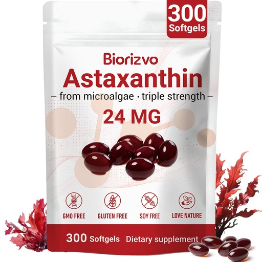 [BRSRYYD7AUCQKCDA] Astaxanthin Supplements 24mg – 300 Softgels Max Strength Antioxidant Supplements with MCT Oil, Ashwagandha, Supports Skin, Heart & Immune Function, Healthy Aging, Fresh Microalgae Source
