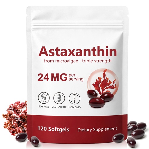 [BRSRYYL3CMNQK33G] Astaxanthin Supplements 24mg, Premium Antioxidant Supplement for Eye, Joint, Skin Health,Microalgae Source, 4 Month Supply | Supports Internal Circulation, 120 Softgels