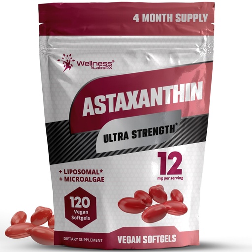[BRSRGHYDOQHBA3Q4] Liposomal Astaxanthin 12mg - 120 Vegan Softgels, 4 Month Supply, Natural Astaxanthin Supplements from Haematococcus Pluvialis - Astaxanthin Skincare Support, Skin and Eye Support, Eye Health Vitamins
