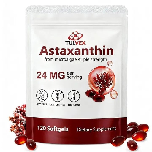 [BRSRGBINOYPA43LP] Astaxanthin 24mg, Triple Strength Astaxanthin Supplements, Fresh Microalgae Source, Antioxidant Supplement Supports for Eye & Skin Health, Non-GMO & Gluten Free, 120 Softgels, 2 Month Supply