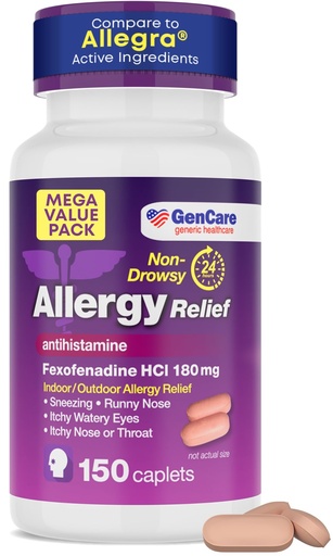 [BRSRAZY6CR5QEEYY] GenCare Fexofenadine 180mg Allergy Relief Pills, 24-Hr Non-Drowsy, 150 Ct | Compares to Allegra 24-Hour; non-drowsy antihistamine relieves sneezing