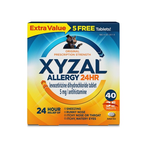 [BRSRGCQOCV5QAE3K] Xyzal Adult 24-Hour Allergy Relief Tablets, 5 mg, 40-Count | Original prescription strength antihistamine, levocetirizine dihydrochloride. Works fast for indoor and outdoor allergies