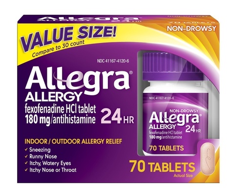 [BRSWKEY7BACQKDD4] Allegra Adult 24 Hour Allergy Tablets, 180Mg, (70 Tablets) JaQle