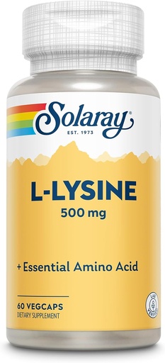 [BRSWIYTYCUPRK334] SOLARAY L Lysine 500 mg Capsules - Free-Form Essential Amino Acids Supplement - Powerful Wellness Support with L-Lysine Amino Acid - Lab Verified, 60-Day Guarantee, 60 Servings, 60 VegCaps