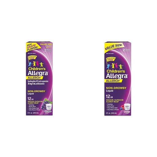 [BRSRAY33PJYBYADZ] Allegra Children's 12HR Allergy Relief Non-drowsy Antihistamine Liquid, Grape & Berry Flavors, Fexofenadine HCl, 8 oz. Bottles (2 Pack)