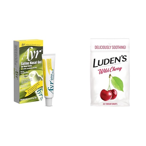 [BRSRAY33OAOWY3D3] AYR Saline Nasal Gel, with Soothing Aloe, 0.5oz Tube & Luden's Wild Cherry Throat Drops, 30 Count