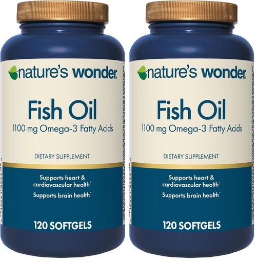 [BRSREAL3PMFRMH36] Nature's Wonder Fish Oil 1100mg Omega-3 Fish Oil Supplements for Women and Men, EPA & DHA for Healthy Joints, Heart, Immune System, 120 Day Supply of Softgels (Pack of 2)