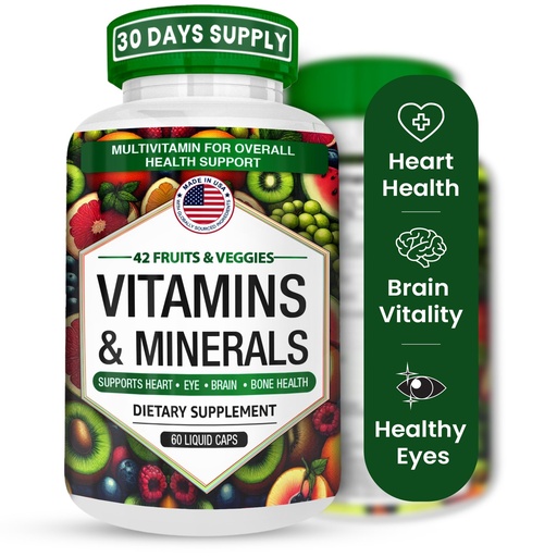 [BRSWGHAPOIDR62DX] Multivitamins/Minerals Capsules with Zinc and Premium 42 Fruits and Veggies Blend for Immune Support Daily Multivitamin Capsule Antioxidant Supplement for Immunity System 60 Capsules