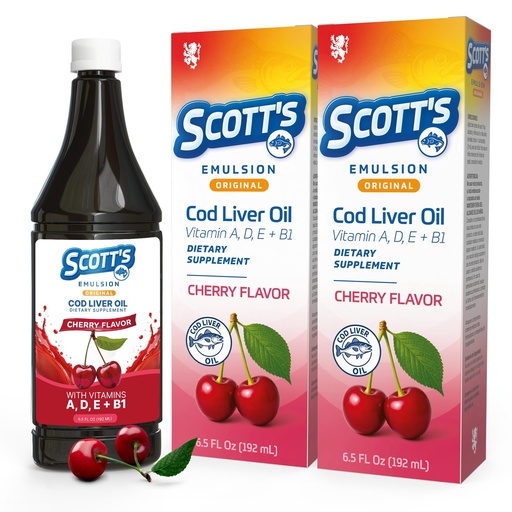 [BRSRGFINDF6QKEL6] SCOTT'S EMULSION Cod Liver Oil | Cherry | Immune Support | 6.5oz 2-Pk | Omega 3 & vitamins A+D for growth, immunity & bone health, easy-to-take fish oil