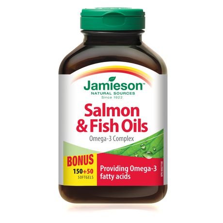 [BRSWIGAEBBYBUC3M] Jamieson Salmon & Fish Oils Omega-3 Complex, Bonus Size 150+50 Softgels - Providing Omega-3 Fatty Acids