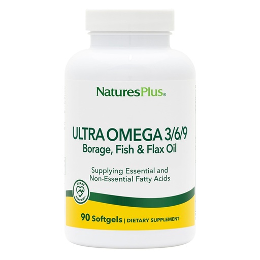 [BRSWIY3ROIOGGHLM] NaturesPlus Ultra Omega 3/6/9 - Borage, Fish & Flax Oil Supplement - 90 Softgels - Gluten Free - 90 Servings