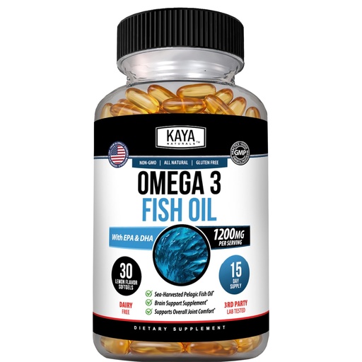 [BRSRMEA2PJ6B43TO] Kaya Naturals Omega 3 Fish Oil Supplement, 30 Count Softgels | Nature Made Omega-3 Fish Oil Supplement with EPA & DHA, Sea-Harvested Pelagic Fish Oil, No Fishy Aftertaste