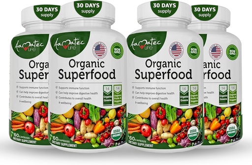 [BRSROAIQCV7RM2Q2] Organic Superfood Greens Fruits and Veggies Complex - Best Dietary Supplement with 14 Greens and 14 Fruits & Vegetables with Alfalfa & Antioxidant Organic Ingredients Non-GMO 240 Capsules