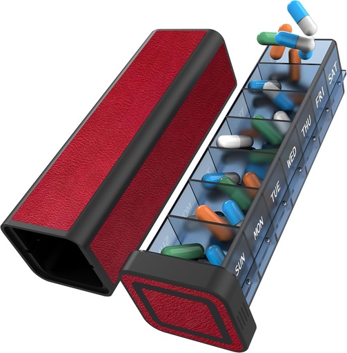 [BRSROAIDCQPAG3TD] Organizator tablete 1 Čas na dan, Tablete Box 7 dan, Tedenska potovalne tablete Primer, Dnevno veliko zdravilo Holder Container, Enkrat dnevno tablete Dispenzer za vitamin, Medicina, Tablete, Dopolnilo (rdeče)