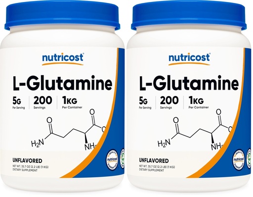 [BRSRGFI7CMBGKCIZ] Nutricost L-Glutamine Powder 1 KG - Unflavored, Non-GMO, Gluten Free (Pack of 2)