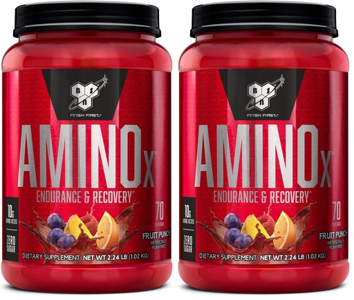 [BRSRGGQNAUFAMCA2] BSN Amino X Muscle Recovery & Endurance Powder, BCAAs, 10 Grams of Amino Acids, Keto Friendly, Caffeine-Free, Support Endurance, Zero Sugar, Fruit Punch, 70 Servings, 35.84 Ounce(Pack of 2)