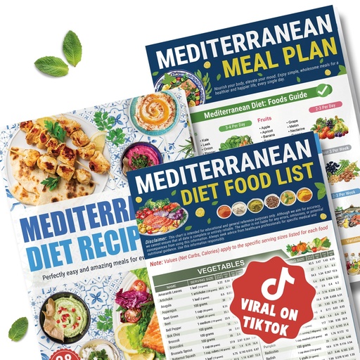 [BRSRAAQFCQBRUYD7] HAMIEW Mediterranean Diet Chart for Beginners, 3 Pack Food List & Meal Plan | Cookbook Guide Helps You Simplify Healthy Eating for Diabetes, Heart Health, Weight Loss, Seniors with 28+ Recipes