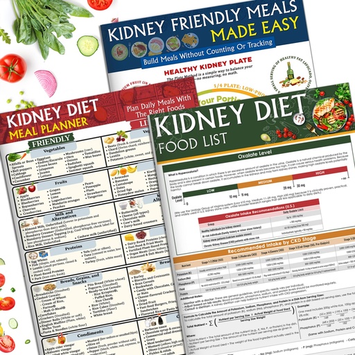 [BRSREAAPO4MQA2AV] NONLAE Set 3 Kidney Friendly Food List Chart - Kidney Disease Food Chart for Renal Diet, CKD, Dialysis, Stones & Hyperoxaluria, Foods to Eat & Avoid, Low Sodium Potassium Phosphorus Oxalate Guide, Easy Kidney Diet for Beginners