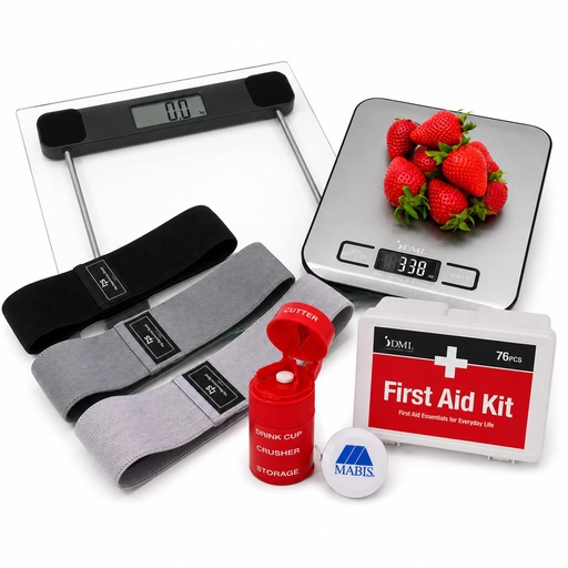 [BRSRYY33BEFQG3D6] GLP-1 Companion & Weight Loss Essentials Kit - Body Scale, Food Scale, Resistance Bands, Pill Cutter/Crusher, Tape Measure & First Aid Kit - GLP-1 Support for Your Weight Loss Journey by HealthSmart
