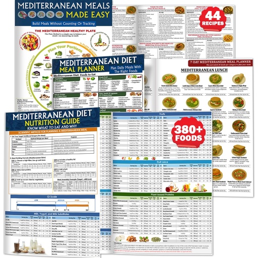 [BRSREGAQAUHWOHTD] Nonlae 3 Mediterranean Diet Charts - Food List, Easy Meal Plan & Recipes, Beginner Guide with Serving Sizes, Net Carbs, Calories, Mediterranean Diet for Weight Loss, Diabetes - Friendly, Heart Health