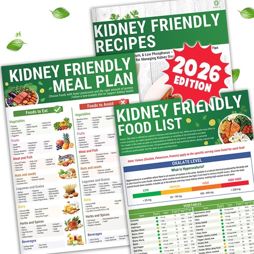 [BRSRAAQFCQFREA3A] HAMIEW Kidney Diet Food List & Meal Plan, 3 Pack Simple Guides | Support You Eat Safely with Renal Stone Disease, CKD, Guide Exact Oxalate Potassium Per Serving for 400+ Foods, 28+ Recipes