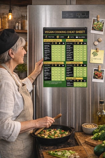 [BRSRGFT3CEIRO33U] Vegan Protein Cheat Sheet - Plant-Based Diet Muscle Building Guide - High Protein Veggie Food Chart, A Healthy Nutrition Recipes Reference Tool for Vegetarian and Vegan Diets 2026