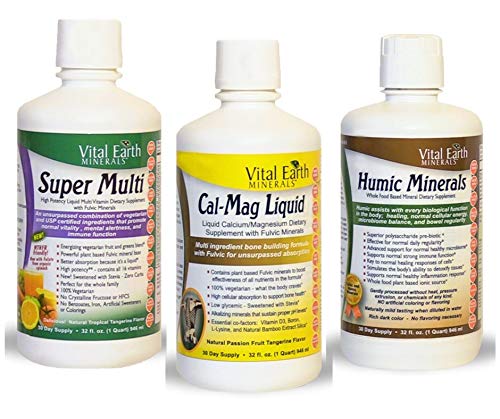 [BRSWGAI7AUCB4YDH] Vital Earth Minerals Keto Trio Bundle- Super Multi Liquid Vitamin- Cal-Mag Liquid - Humic Minerals - 3 liquid products - 32 fl. oz. each - 30 Day Supply - No Sugar, High Potency, Vegetarian, Ketogenic