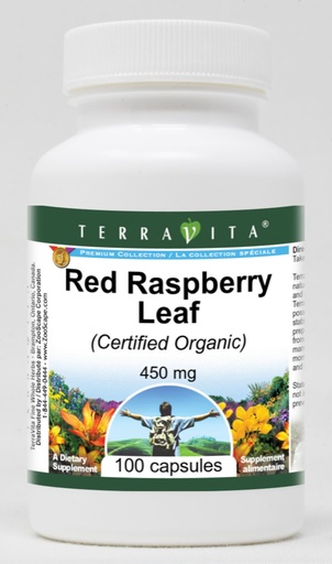 [BRSWGZADDIMQ22T3] Red Raspberry Leaf (Certified Organic) - 450 mg (100 Capsules, ZIN: 518667) - 3 Pack